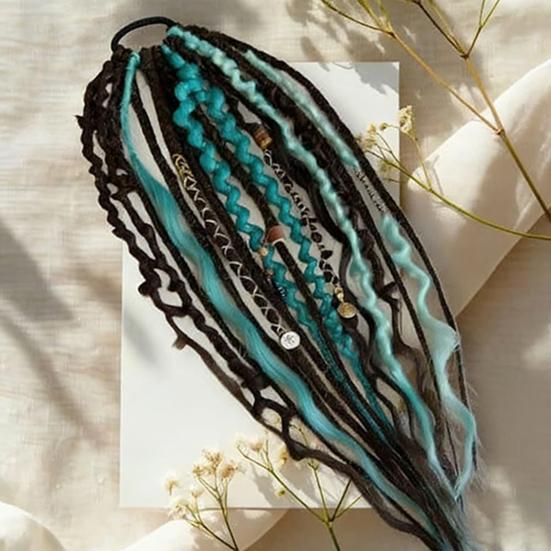 Бохо Плетеное наращивание хвоста с резинкой для волос Легкие заплетенные вручную косы Наращивание волос Женщины Мужчины Длинный Викинг Дреды Бусины Наращивание хвоста