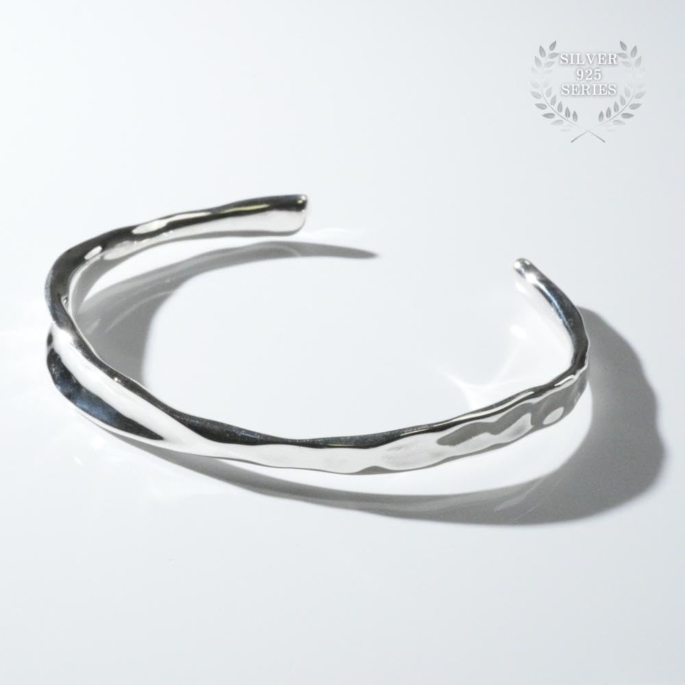 Браслет-бенгл Серебряный 925 Простой Кованый Асимметричный Регулируемый размер [EPIC BOLEN] Мужской Женский