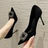 Spring 2025 New High Heels Women's Thin Heels Non-slip Black Pointed Versatile Light Luxury Temperament Celebrity Professional Single Shoes
