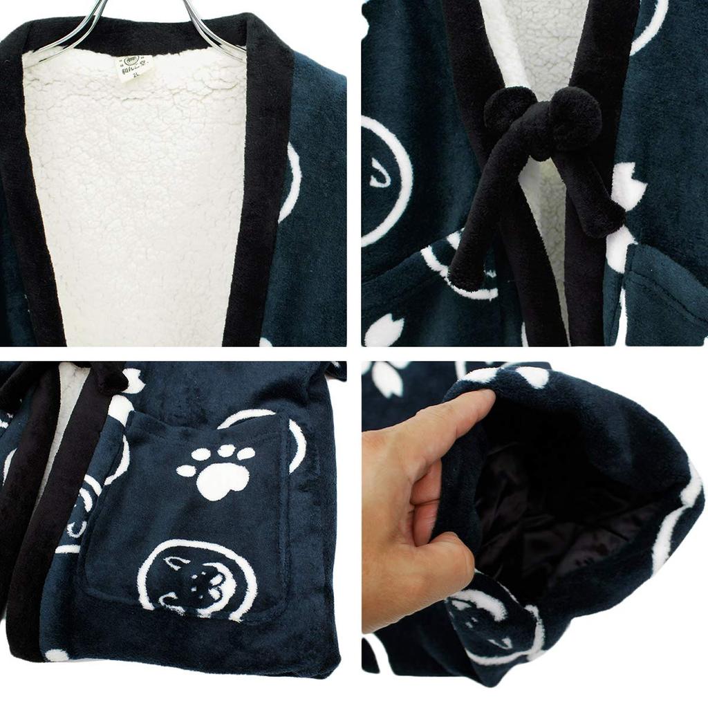 Мужская теплая куртка-хантени Wankodo, большой размер, ткань с подкладкой из боа, принт «Арабески», Сиба-ину, талисман из Киото, Чанчанько Wankodo, размер LL, темно-синий