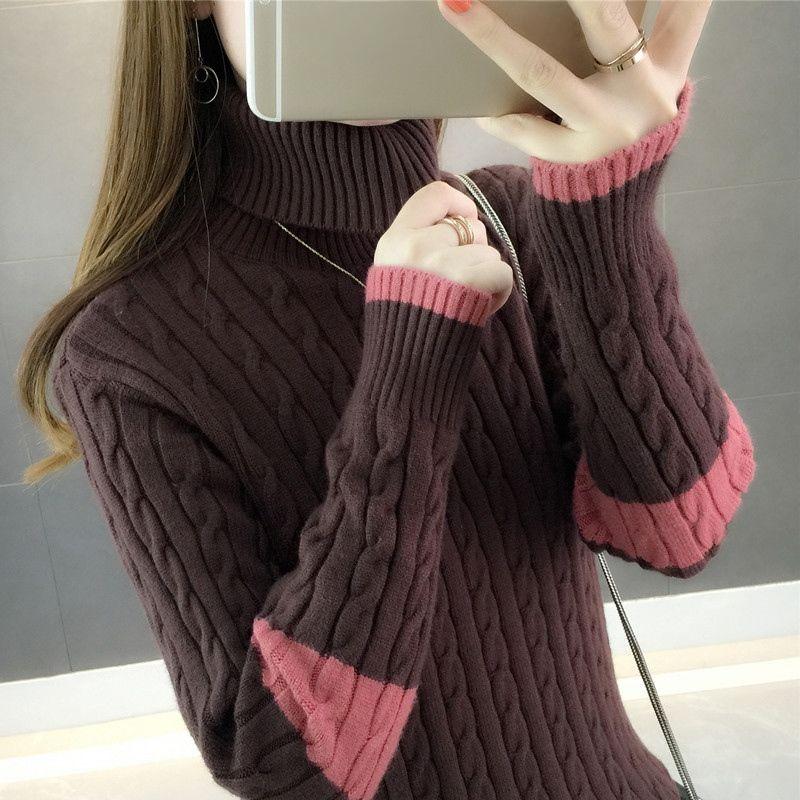 Толстый и теплый свитер с высоким воротником для женщин, свободный базовый вязаный свитер для осени и зимы