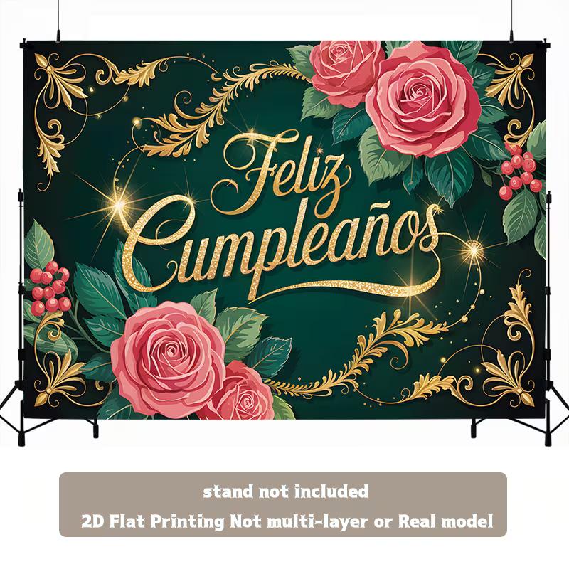 2D Happy Birthday Spanish Backdrop Rose Green Gold Party Decoration Banner