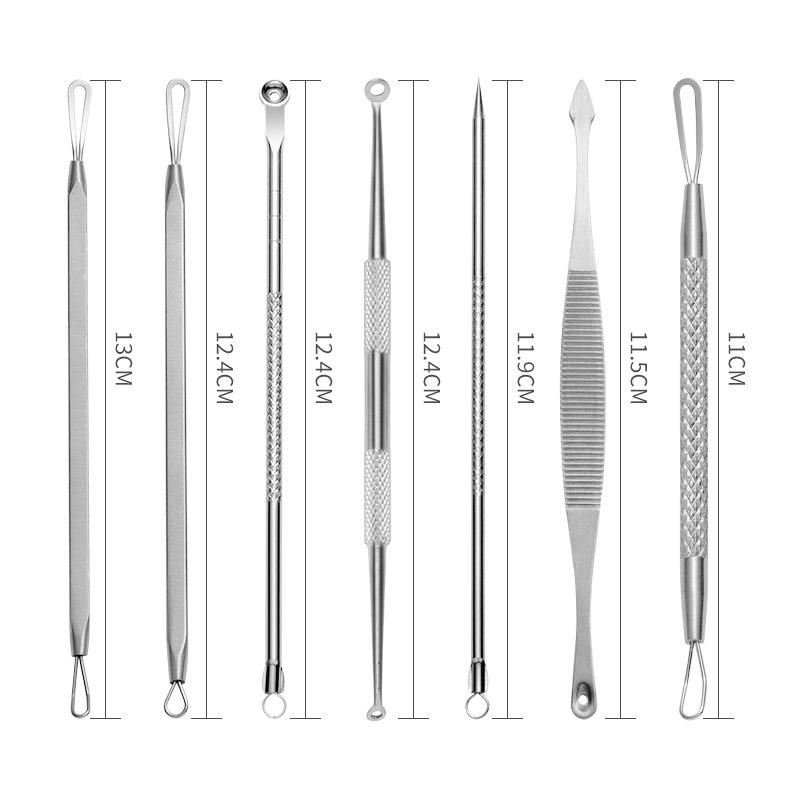 Stainless Steel 7-Piece Blackhead & Pimple Extractor Set with Double-Headed Tools for Acne Removal