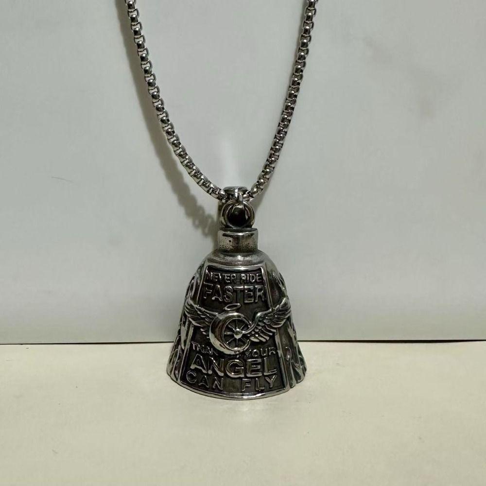 Vintage 3D Design Motorcycle Guardian Bell Retro Punk Style Biker Good Luck Charm Wing Design Alloy Evil Spirit Trap Bell Men