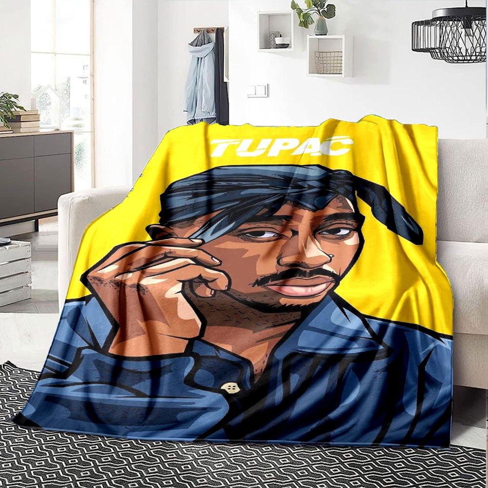 1 шт. Плед в стиле Hip Hop 2Pac, Мягкий, Легкий, Для всех сезонов, Многоцелевой плед для дивана, кровати, офиса и пикников, Французский стиль с культовыми обложками альбомов и цитатами