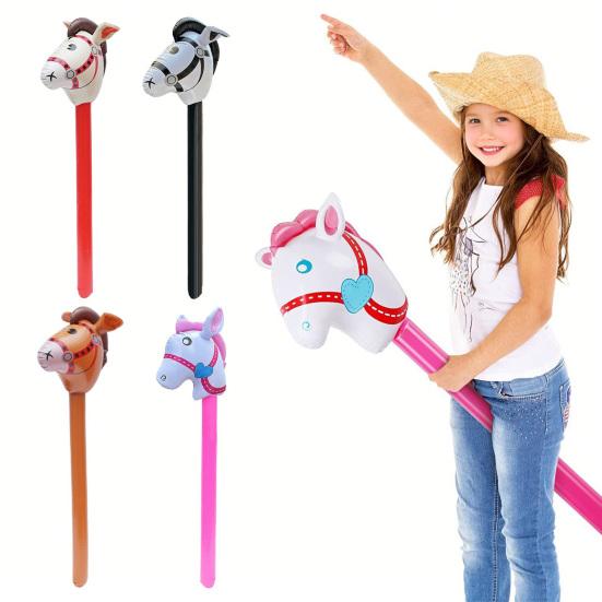 Inflatable Horse Head Stick 37" Party Prop for Kids' Races Photos PVC Horse Stick Carnival Toy for Horse Themed Events Birthdays