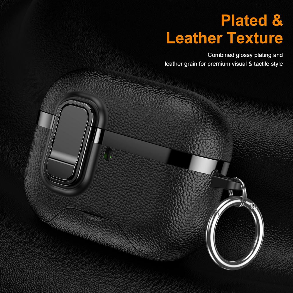 Для чехла AirPods Pro Складная подставка Электроокрашенный Текстура личи ТПУ ПК Чехол для наушников с переключателем / Карабином