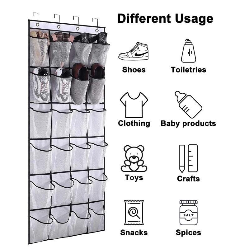 12/24 Grids Wall-Mounted Sundries Shoe Organiser Fabric Closet Bag Storage Rack Mesh Pocket Clear Hanging Over The Door Box