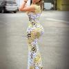 Сексуальное и модное длинное платье без рукавов с принтом и V-образным вырезом, прикрывающее бедра, для летних женщин