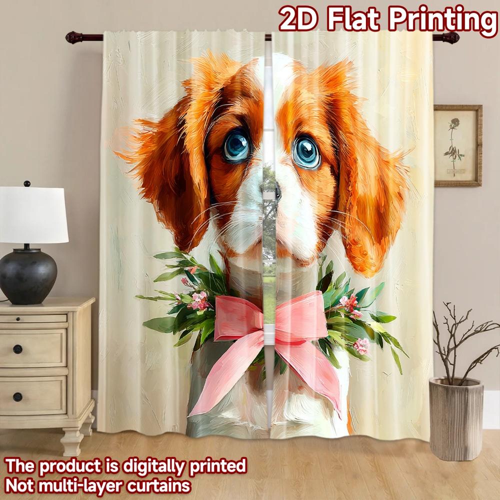 2D flat printing 2pcs Party Curtains Cute Dog Bow Tie Digital Printed Polyester Drapes Seasonal Party & Holiday Decor for Home