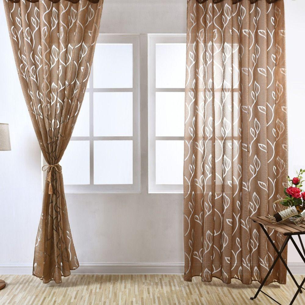 Romantic Leaves Pattern Sheer Curtain Elegant Tulle Curtain Modern Window Drapes  Bedroom