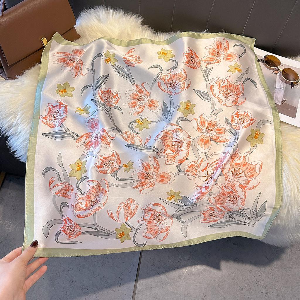 Silk scarf new fashion silk small square scarf women's flower printing mulberry silk silk scarf personalized professional decoration scarf