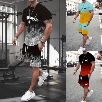 Мужской ретро-костюм, летний повседневный дышащий освежающий костюм в пляжном стиле с принтом 3D-леопарда, свободный мужской топ