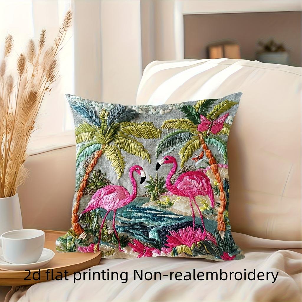 Double Sided Flamingo Tropical Print Throw Pillow Cover Boho Palm Tree Butterfly Cushion Cover For Home Decor