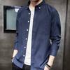 Хлопковая мужская рубашка, весенне-осенняя, с длинными рукавами, однотонная, оксфордская, свободная, среднего возраста, с карманом