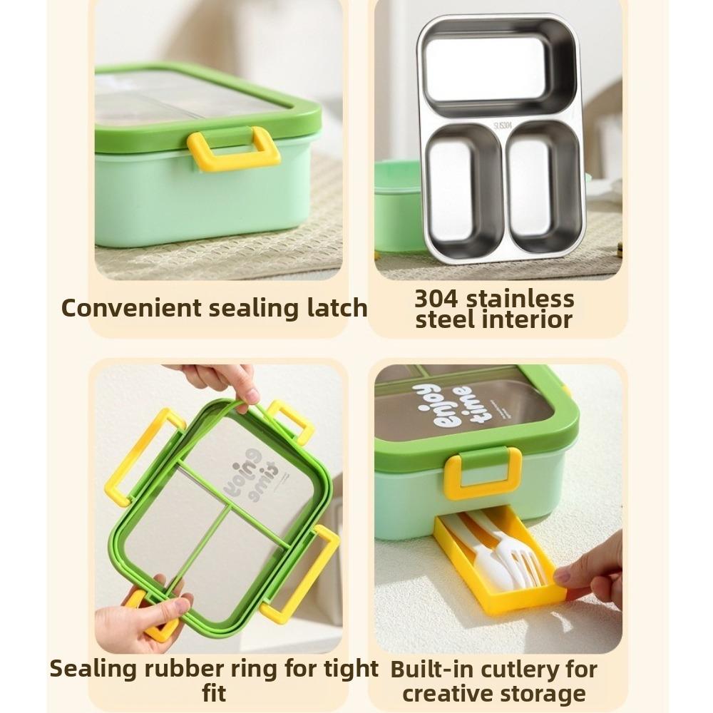 Rectangular Shape Rectangular Lunch Box Divided Grids Stainless Steel Food Container  for School