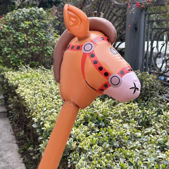 Inflatable Horse Head Stick 37" Party Prop for Kids' Races Photos PVC Horse Stick Carnival Toy for Horse Themed Events Birthdays