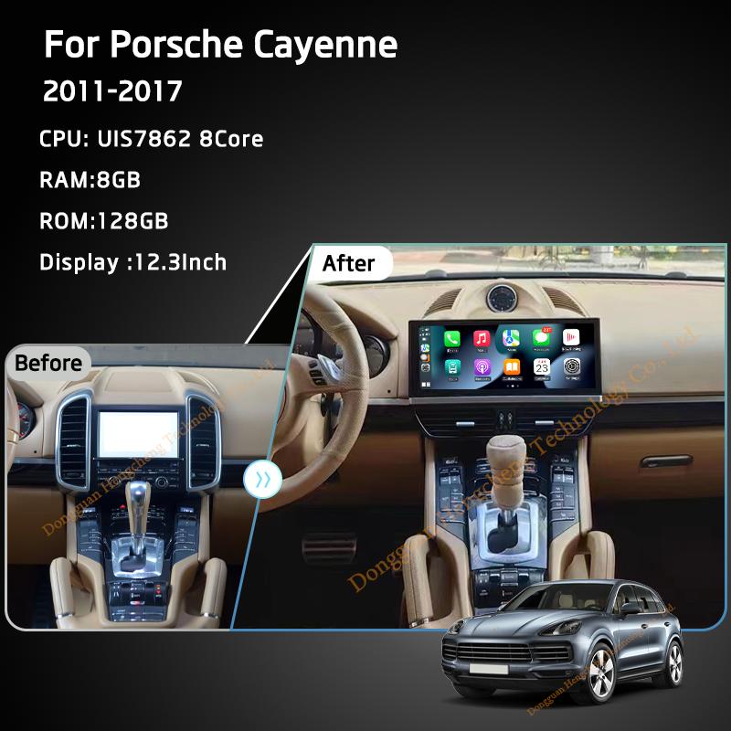 12,3 дюйма Для Porsche Cayenne 2011-2017 GPS-навигация Автомобильный мультимедийный плеер Радио Android 12 8+128 ГБ 8-ядерный CarPlay 4G 360-градусная камера