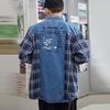 Li-Ning Рубашка в стиле пэчворк из денима свободного покроя, рубашки унисекс, синяя ASHR087-1