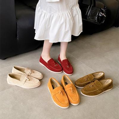 2025 новая женская обувь на плоской подошве в европейском, американском и внешнеторговом стиле, повседневная обувь на одном педале, с круглым носком, из замши, на плоской подошве, туфли Loafu Doudou