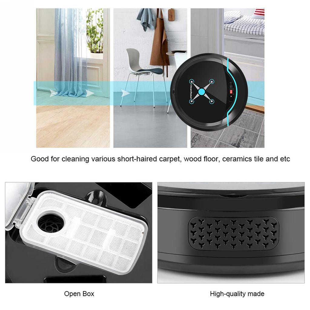 USB Rechargeable Automatic Smart Robot Vacuum Floor Cleaner Household Sweeping Machine Black