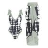 New Vintage Ethnic Print Women's One Piece Swimsuit Two Piece Sheer Skirt Conservative Push Up Padded Swimwear Beachwear