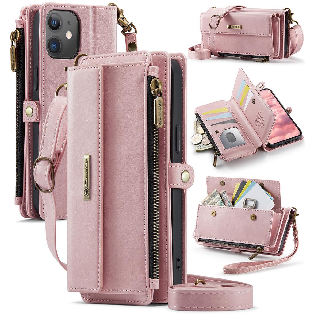 For iPhone 12 mini 5.4 inch Case CASEME C39 RFID Blocking Zipper Wallet Stand Leather Cover with Strap