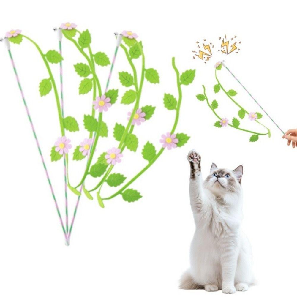 Felt Teaser Cat Wand Flower Leaf Shaped Cat Interactive Toy Cat Teaser Rod  Interactive Playing