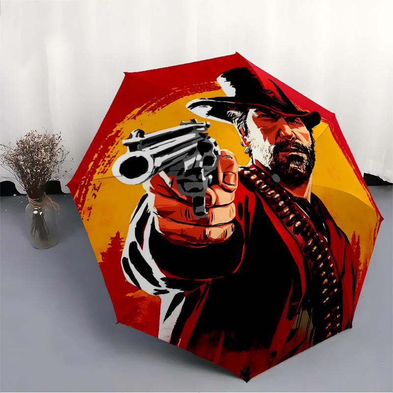 Ковбой Red Dead Redemption Автоматическое открытие/закрытие, 8-реберный железный каркас, Компактный складной ветрозащитный зонт Всесезонный 0808091