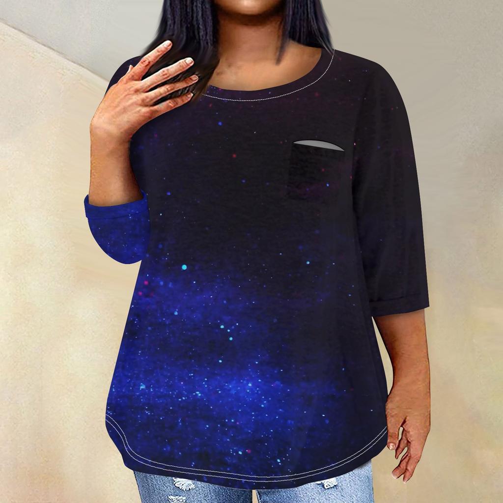 Женский модный повседневный пуловер с круглым вырезом и рукавом три четверти с принтом, топ с рукавами 4/3