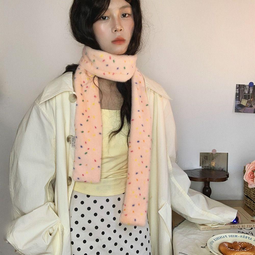 Colorful Dopamine Dot Scarf Korean Style Winter Neck Warmer Soft Cashmere Knitted Scarf Women