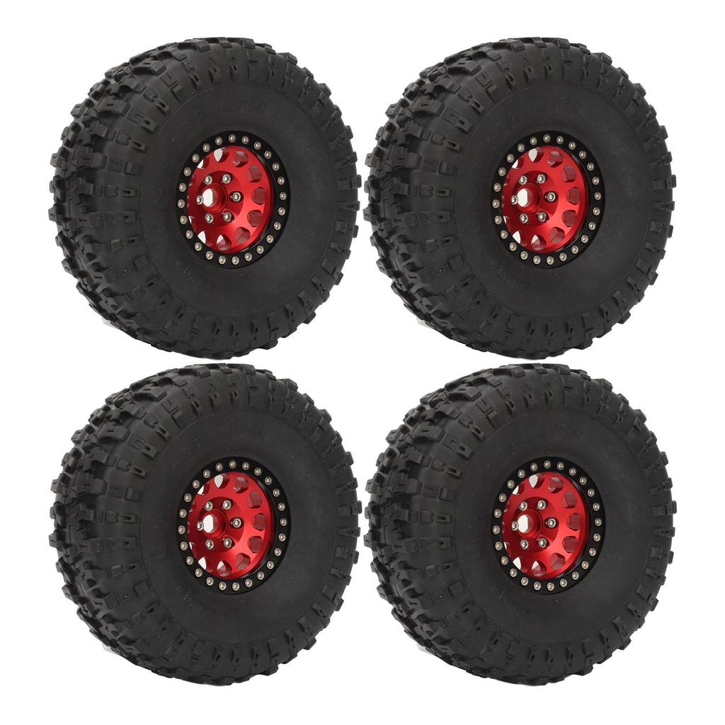 4PCS 1.9inch RC Crawler Rubber Tires 12 Hole Aluminium Alloy Wheels Hub Replacement for SCX10 1 10 Red