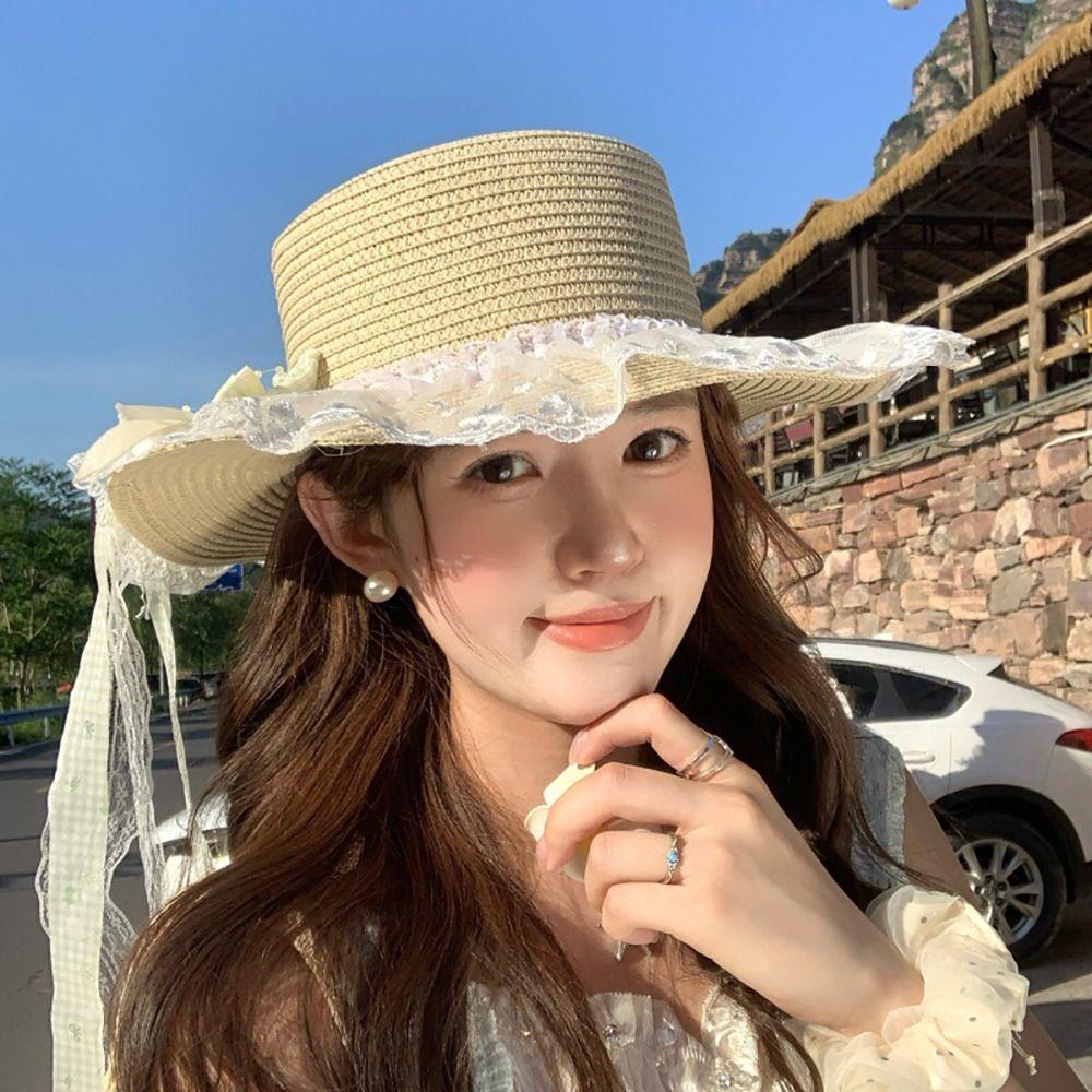 Flower Sun Hat Big Bowknot Sun Protection Hat Lolita Straw Hat Or Women