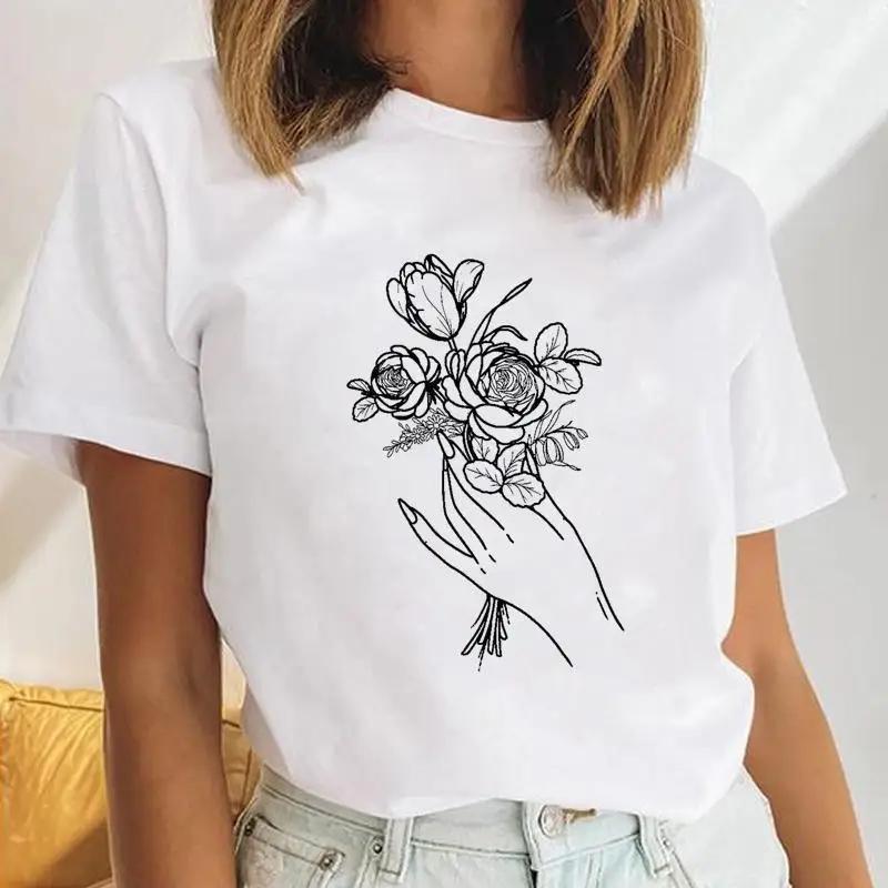 Plus Size Fashion Polyester Fabric Dandelion Flower Cute Womens Simple Retro Womens Tshirt Harajuku Tops