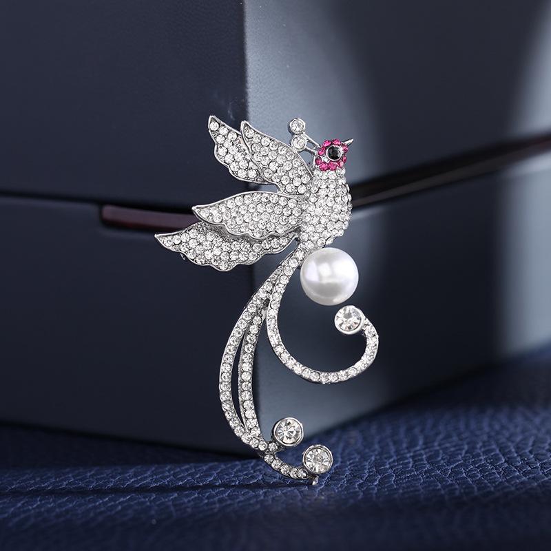 High -End Crystal Phoenix Bird Brooches For Women Men Rhinestones Pearl Collar Pins Suit Coat Badge Jewelry Gifts