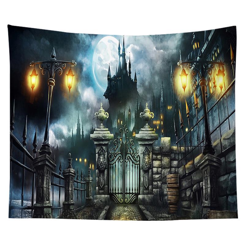 Halloween Tapestry Night Castle Graveyard Tapestry Hippie Tapestry Wall Hanging Bedroom Dorm Living Room Home Decor Tapestry