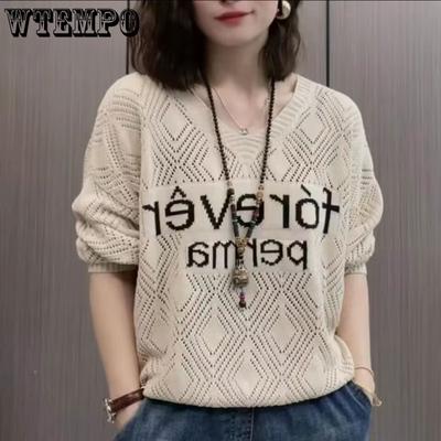 Весенний женский трикотажный свитер с V-образным вырезом и свободным покроем, универсальный стиль, длинный рукав