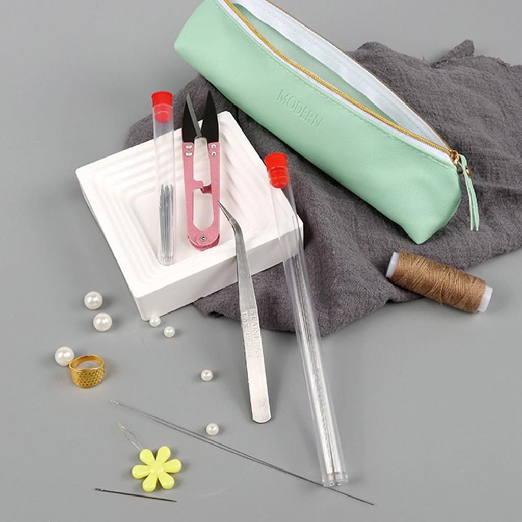 Beading Needle Kits for Jewellery Making Big Eye Beading Needle Needle Threaders Metal Thimble and Storage Tube/Bag