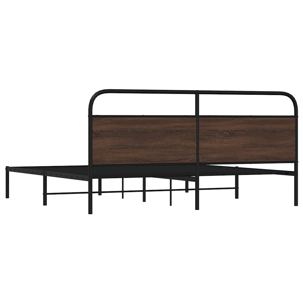 Metal Bed Frame without Mattress Brown Oak Effect 180 x 200 cm