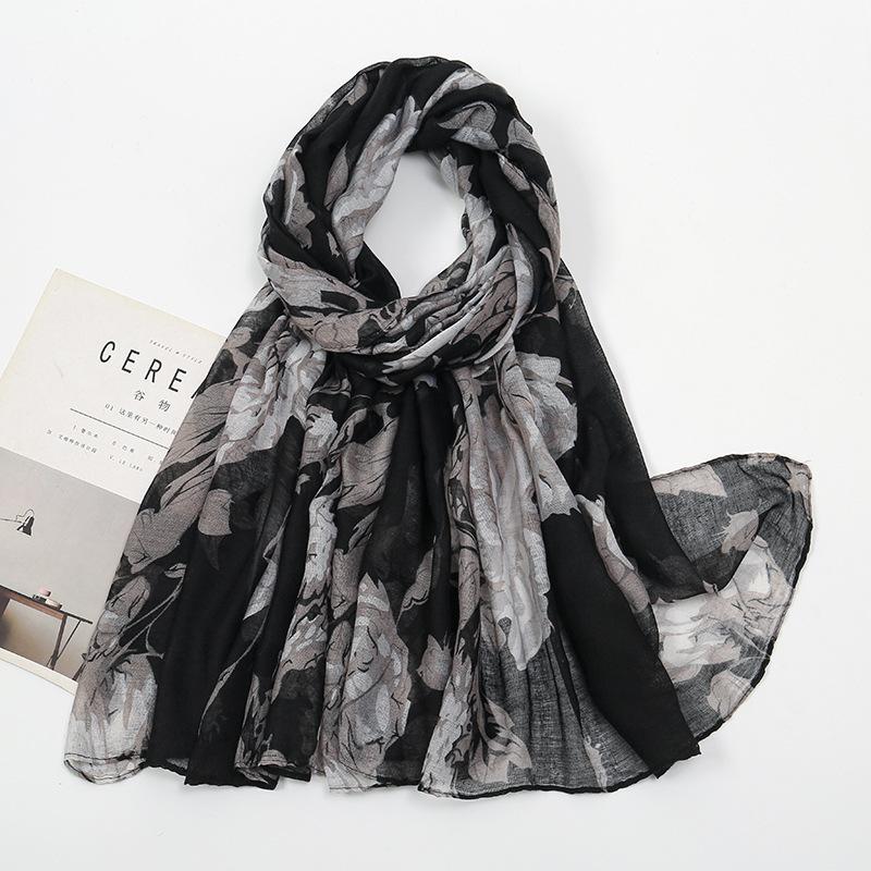Spring and Autumn New Plant Flower Printing Versatile Bali Yarn Cotton and Linen Feel Scarf Elegant Sunscreen Shawl Women