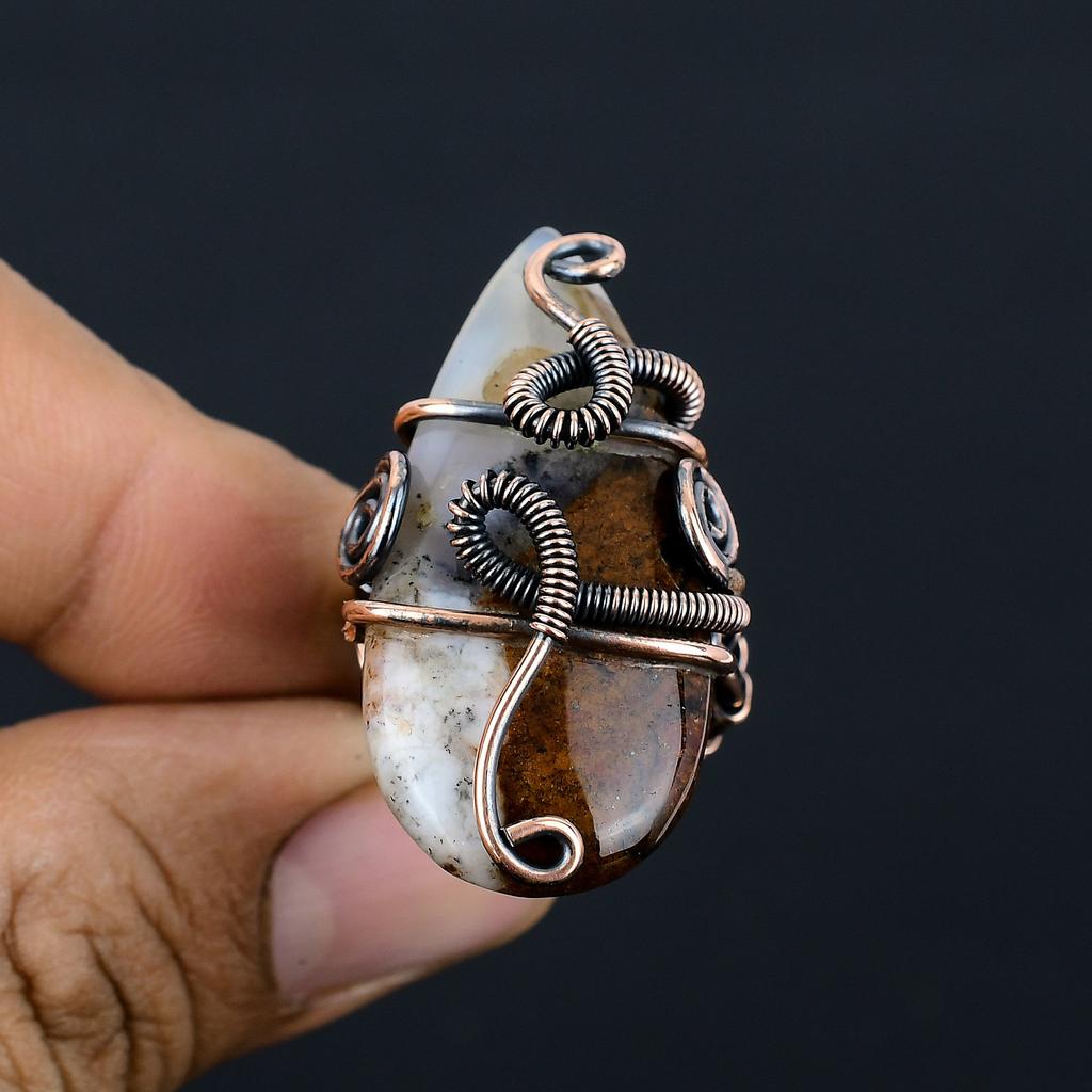 Кольцо из натуральной императорской яшмы ручной работы из медной проволоки, размер 6,5 i7d10