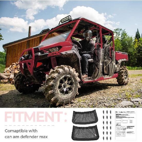 KEMIMOTO UTV Задняя спинка Сетки для хранения Совместимо с Can Am Defender Max Замена Новое OEM #715003019 Черный (Продаются парами)