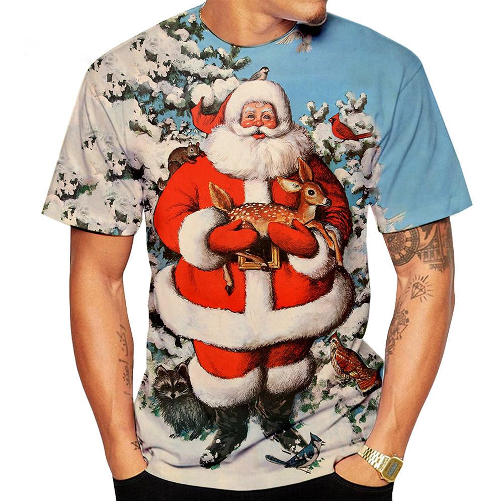 Summer Fashion Trend Santa Claus 3D Printing Fun Printed T-shirt Christmas Eve Casual Comfortable Short Sleeved Top