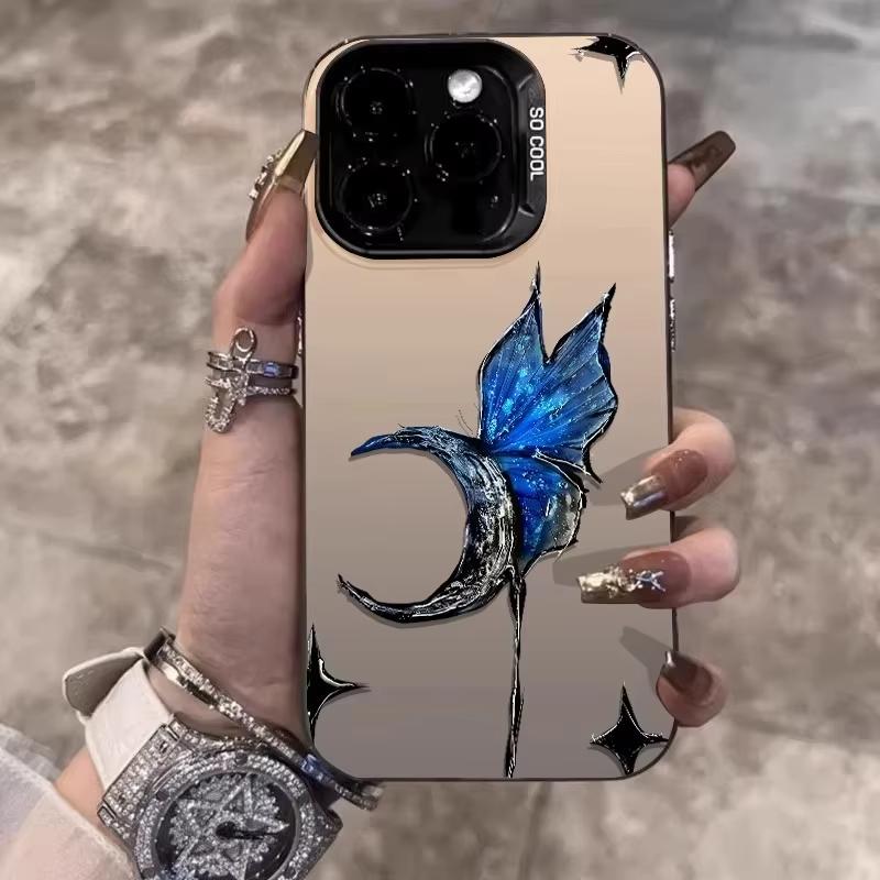 Luxury Moon Butterfly Phone Case For iPhone 17 16 15 14 13 12 11 Pro Max Plus 17 Air 16E XS X XR Shockproof Matte Back Cover