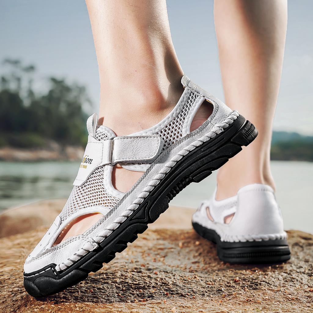 Летняя мужская повседневная обувь Кожаные сандалии Дышащая сетчатая обувь