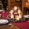 Artificial Pine Cones And Berries Christmas LED Candle Centerpiece with Cedar Red Berries, Table Flameless Winter Holiday Decoration for Home