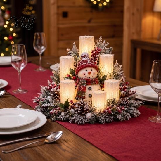 Artificial Pine Cones And Berries Christmas LED Candle Centerpiece with Cedar Red Berries, Table Flameless Winter Holiday Decoration for Home
