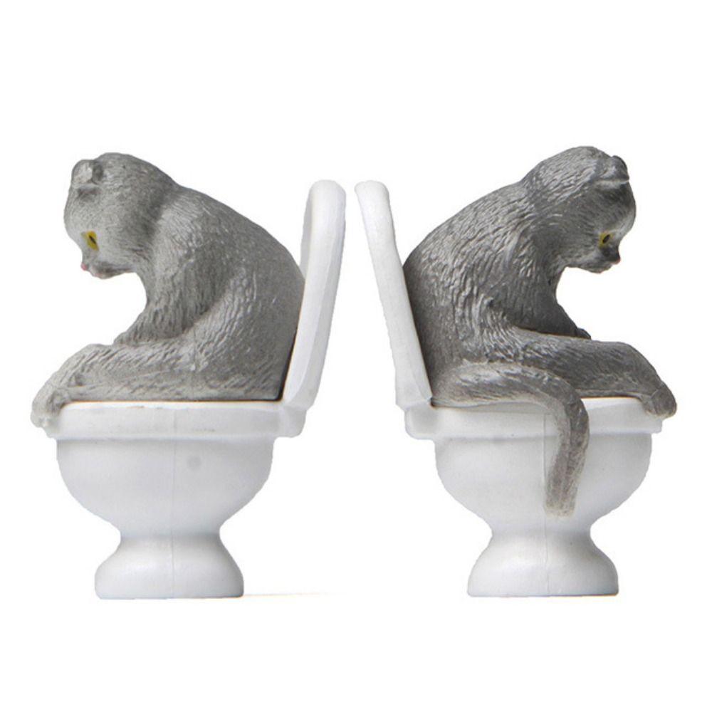 DIY Cartoon Cat Figurines Bonsai Ornament Sitting On Toilet Kitten Toy Micro Landscape