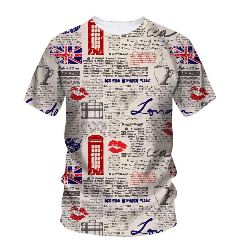 Англия Смешная футболка с 3D-принтом Летняя мода Круглый вырез Короткий рукав Оверсайз Харадзюку Уличная одежда Мужские и женские Унисекс футболки