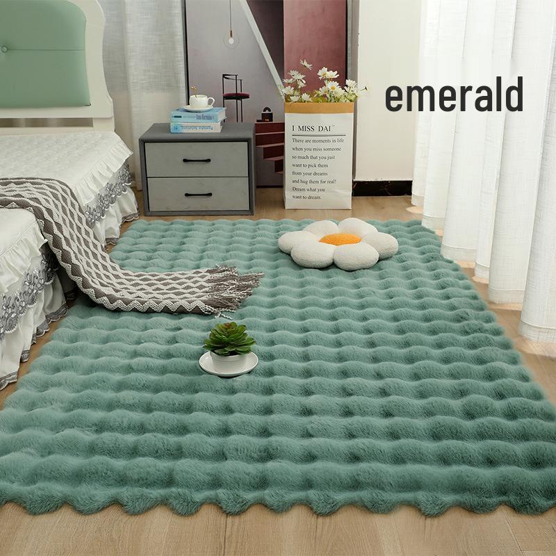 Cream Velvet Bubble Style Bedroom Carpet Mat